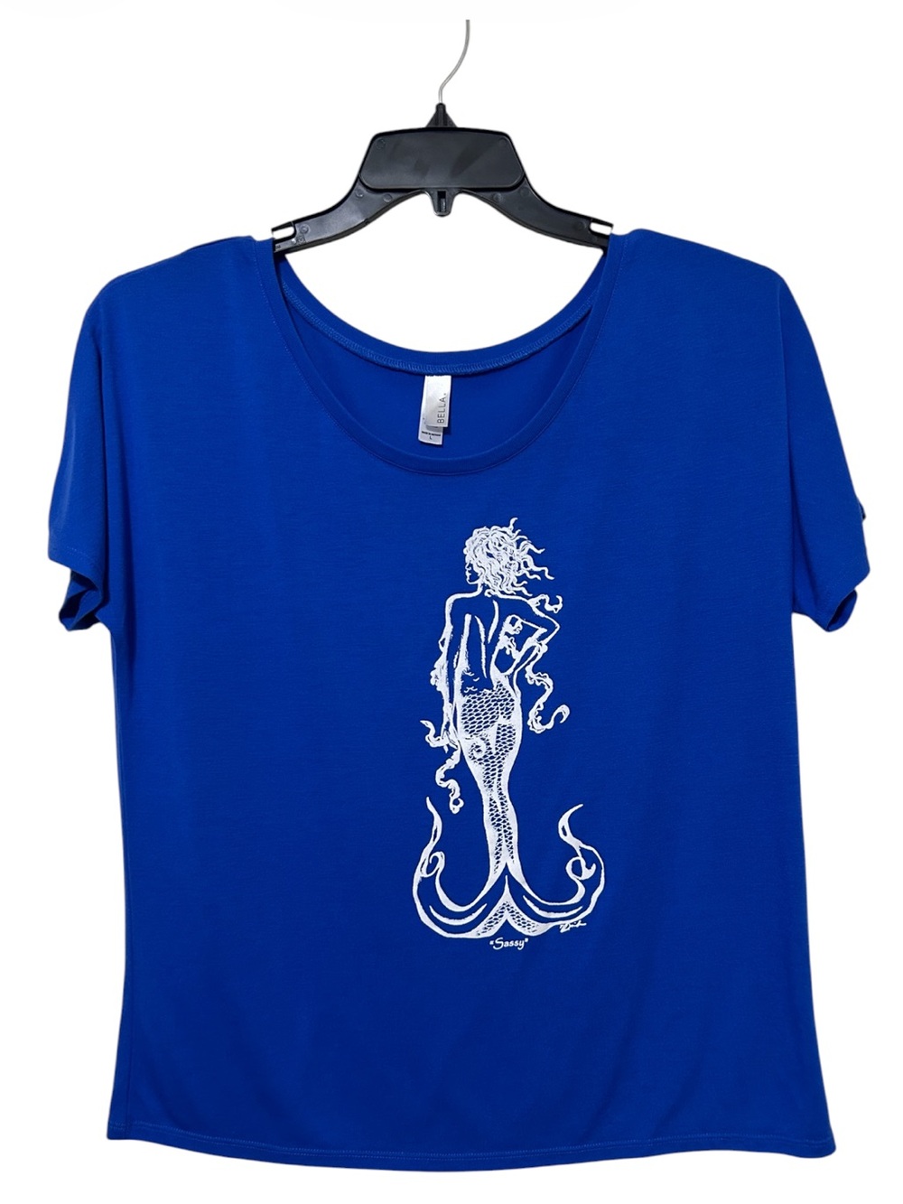 Bella Graphic Mermaid T-Shirt Womens Large Blue Sassy Short Sleeve Scoop Neck